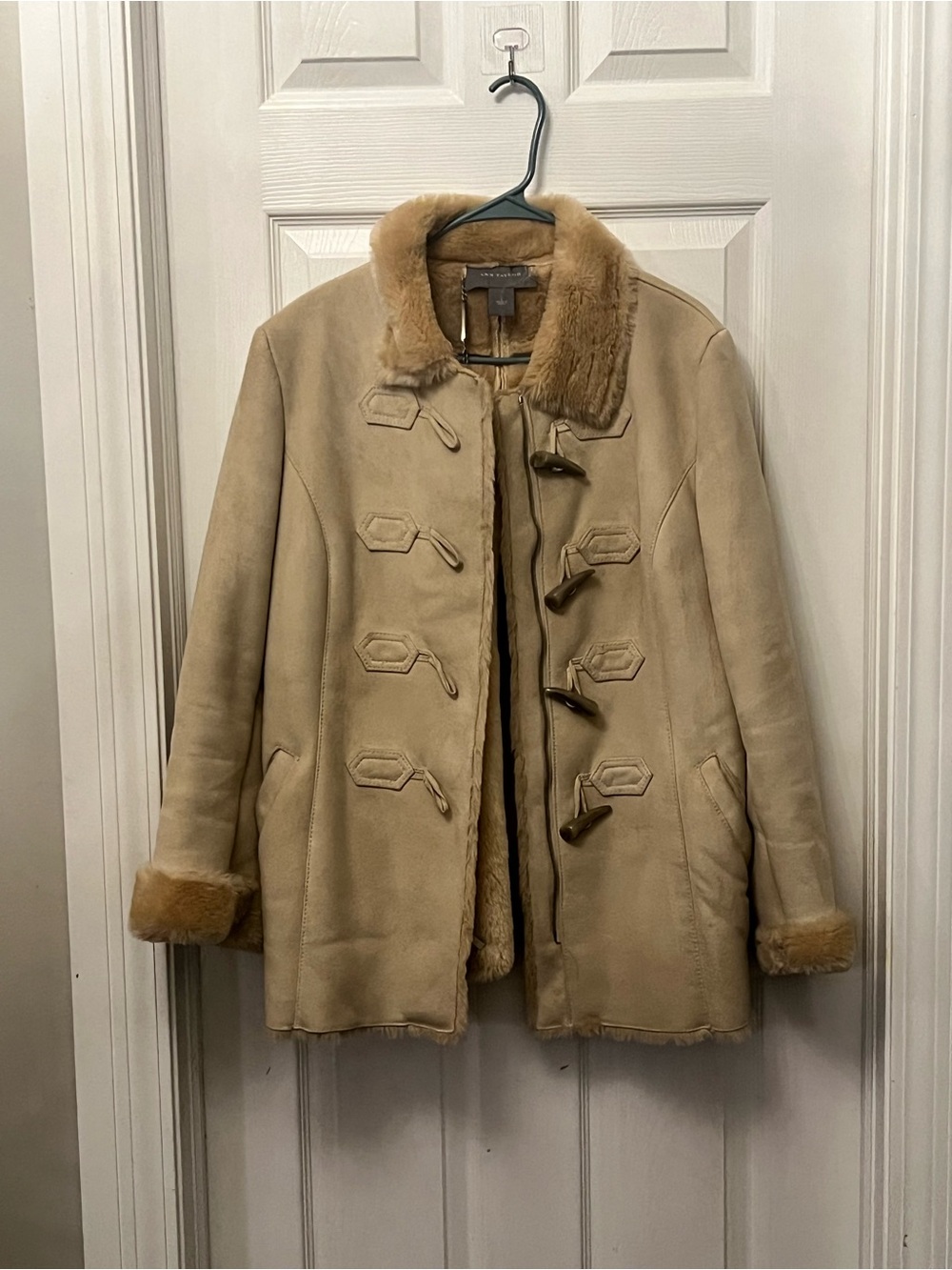 Ann Taylor Tan Shearling Toggle Trench Coat